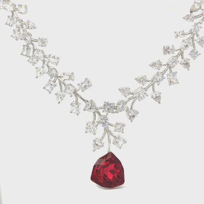 Elegant Silver Necklace with Red Crystal