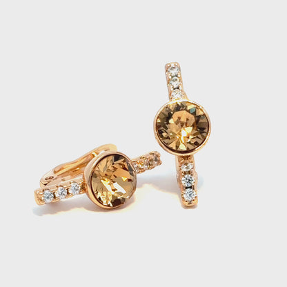 Gold Stud Earrings with Round Cut Citrine