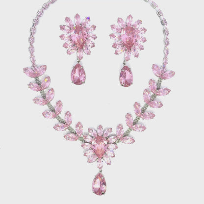 Pink Crystal Pear Charm Necklace