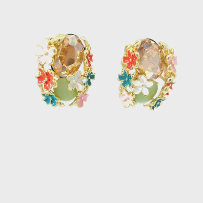 Colorful Floral Pendant with Earrings